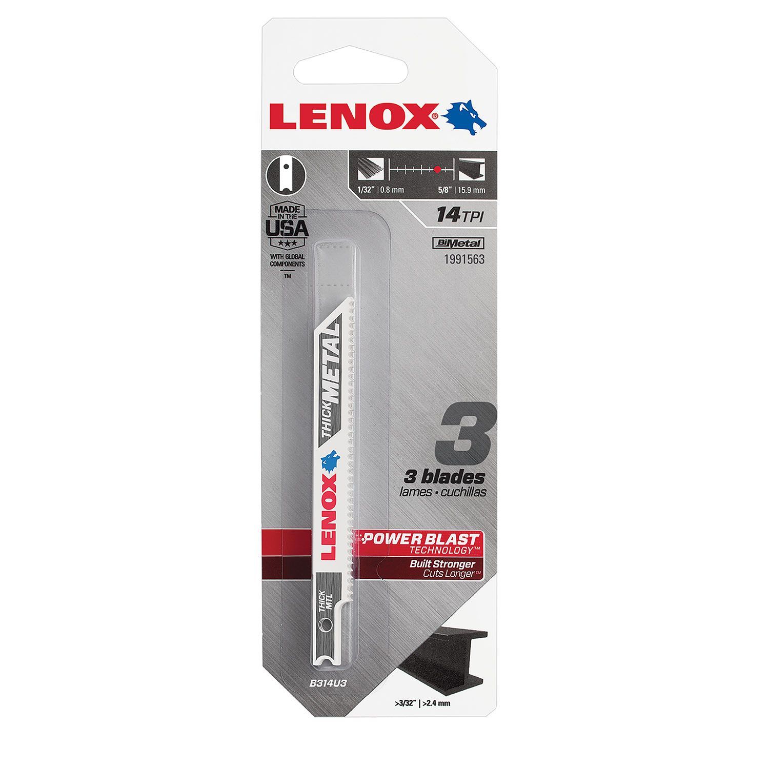 Lenox 3-5/8" U-Shank Jigsaw Blade 14 Tooth - 3 per Pack