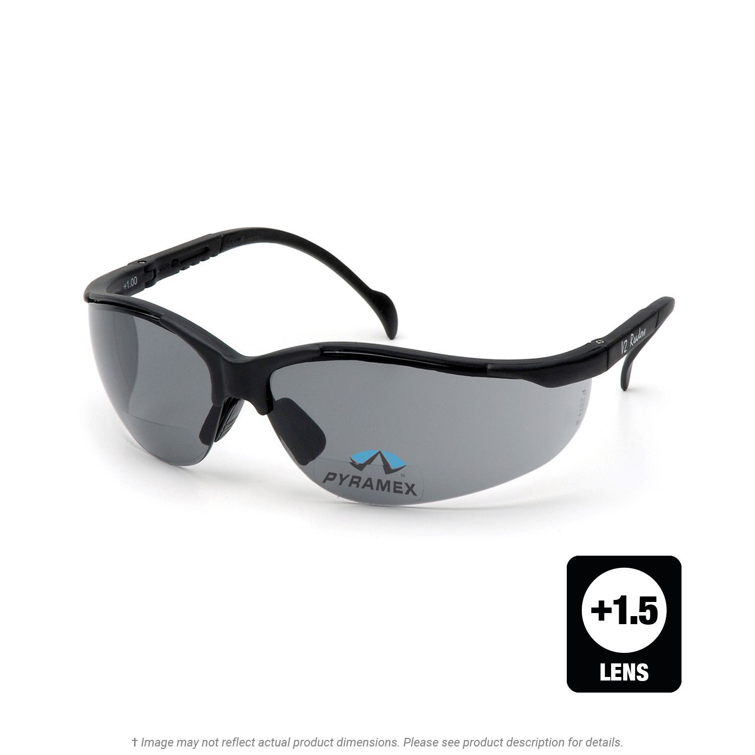 V2 Readers Gray +1.5 Lens/Black Frame Safety Glasses