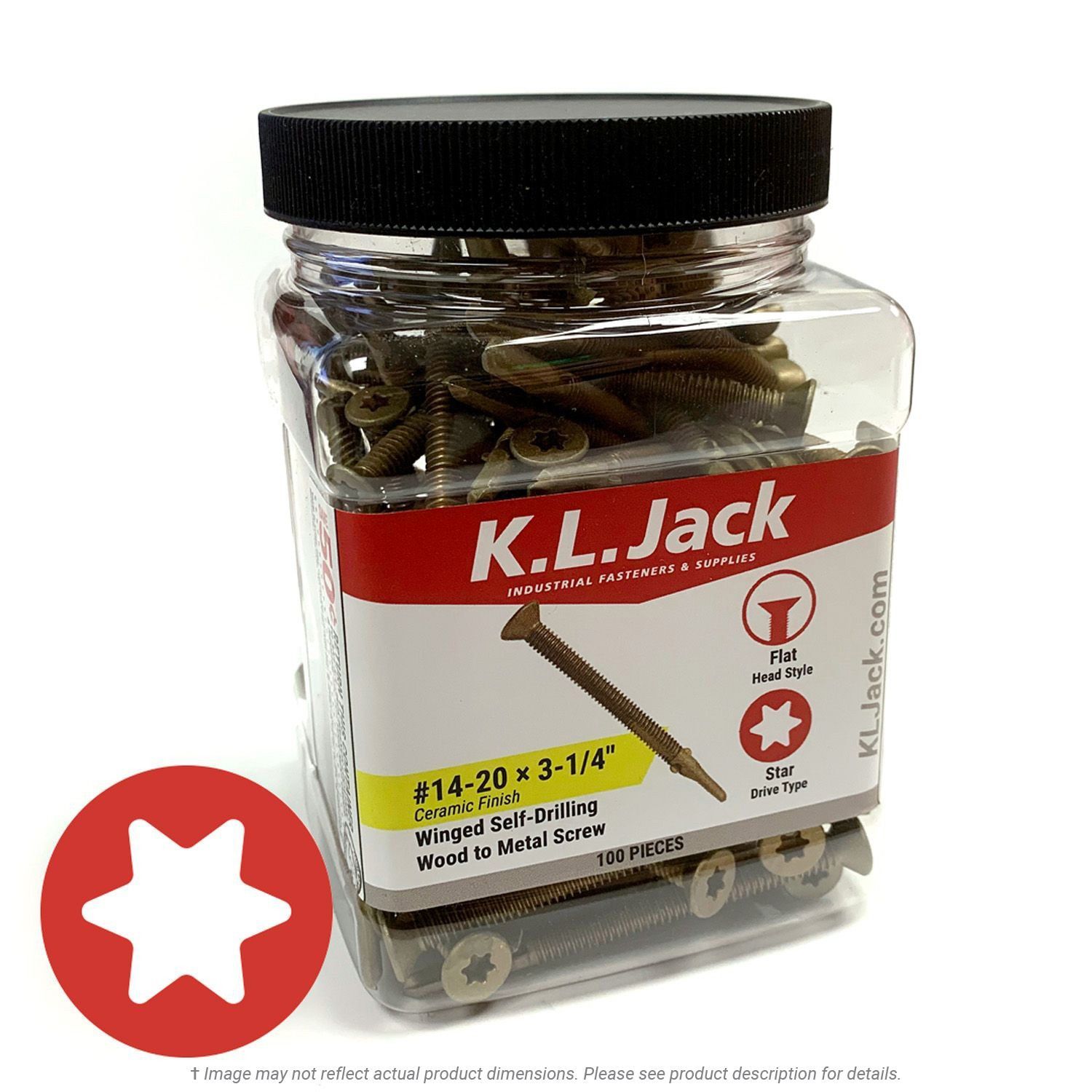 #14-20 x 3-1/4" Ceramic Finish Flat Head Star Drive Winged Self-Drilling Wood to Metal Screw - 100 Per Jar