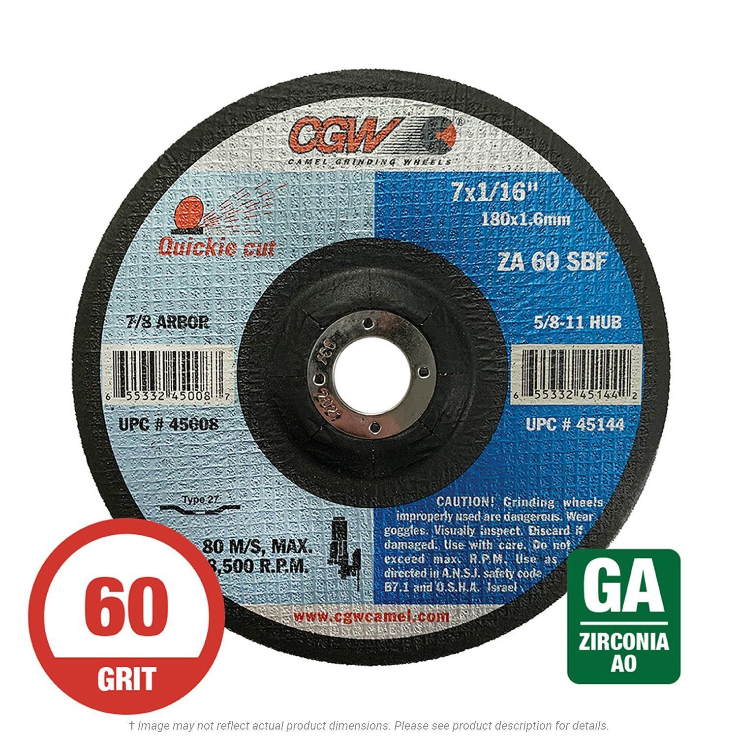 CGW 45008 Quickie 7" x .045" x 7/8" Cut-Off Wheel T27 60G Zirconia 25 per Box