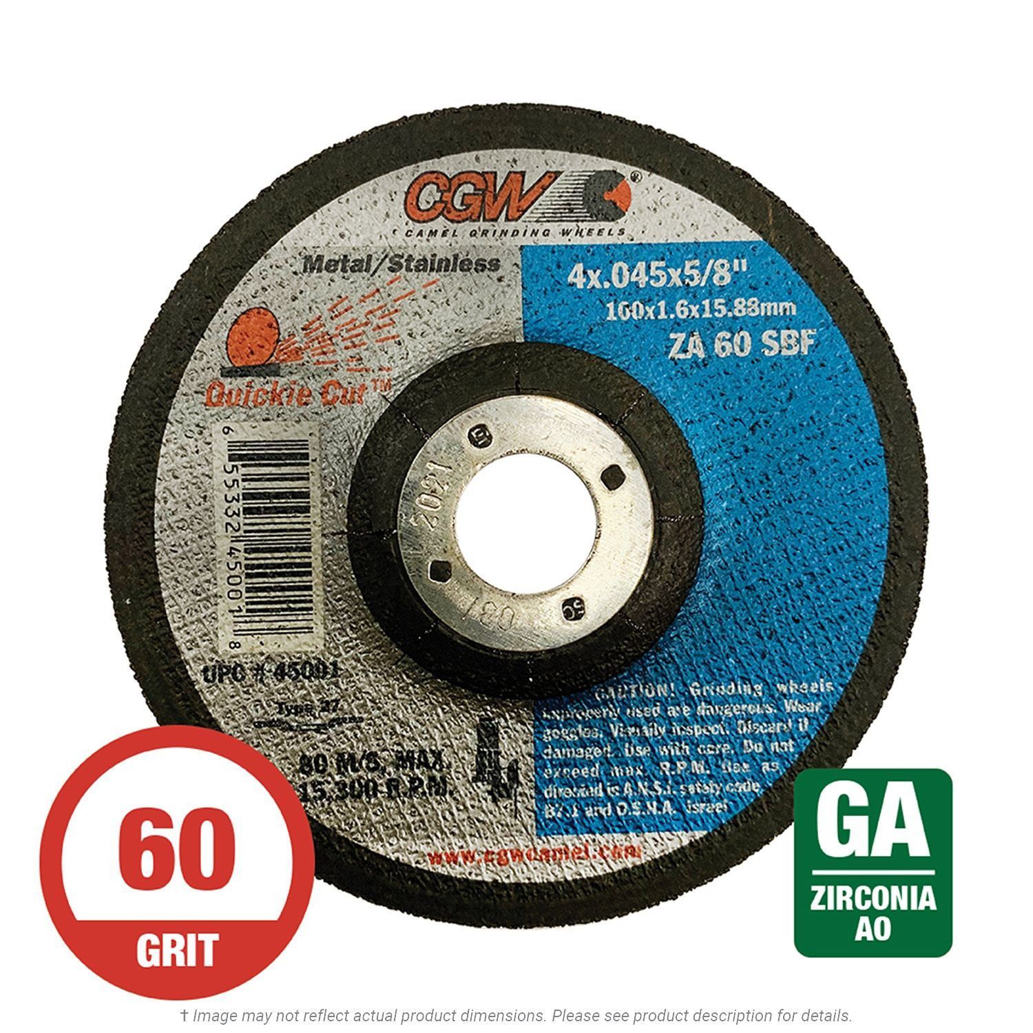 CGW 45001 Quickie 4" x .045" x 5/8" Cut-Off Wheel  T27 60G Zirconia 25 per Box
