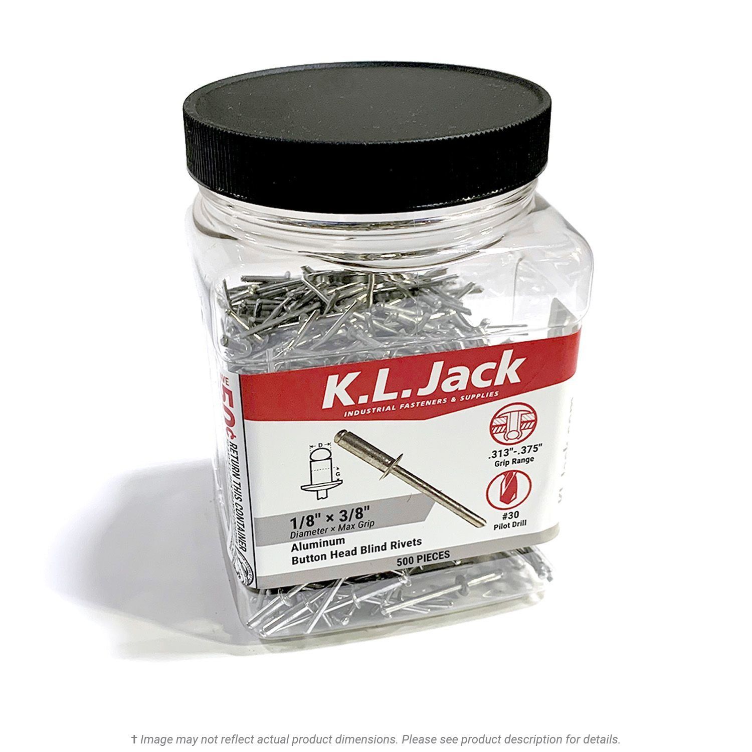 Aluminum Blind Rivets 1/8" x 3/8" Grip - 500 Per Jar