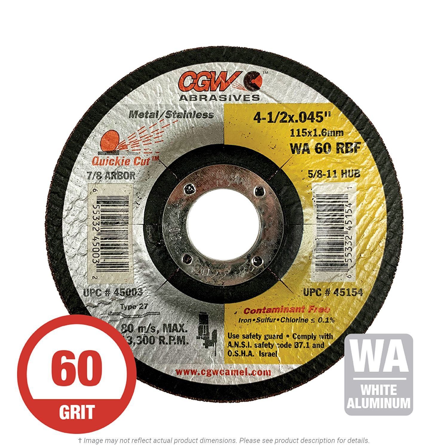 CGW 45003 Quickie 4-1/2" x  045" x 7/8" Stainless Cut-Off Wheel T27 WA60  25 per Box