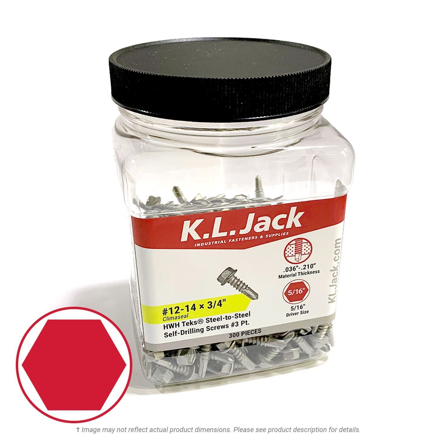 #12 x 3/4" Ceramic Coated Hex Washer Head Tek Screws - 300 Per Jar
