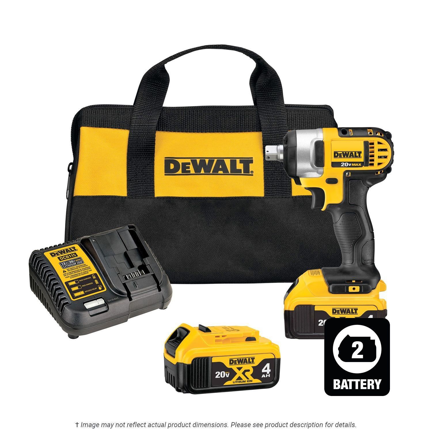 DeWalt 20V MAX Compact 1/2" Impact Wrench with Detent Pin 2 Battery