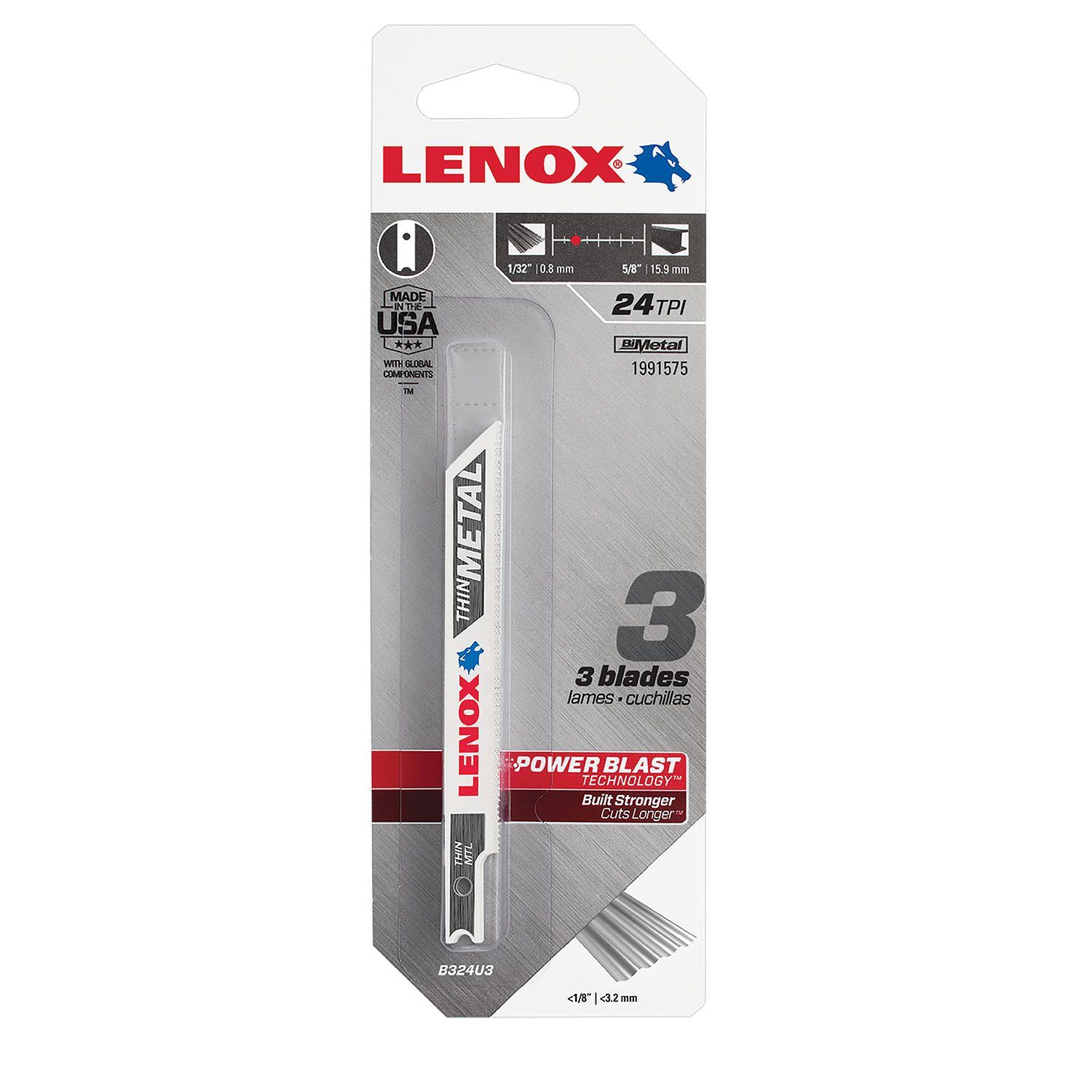 Lenox 3-5/8" U-Shank Jigsaw Blade 24 Tooth - 3 per Pack