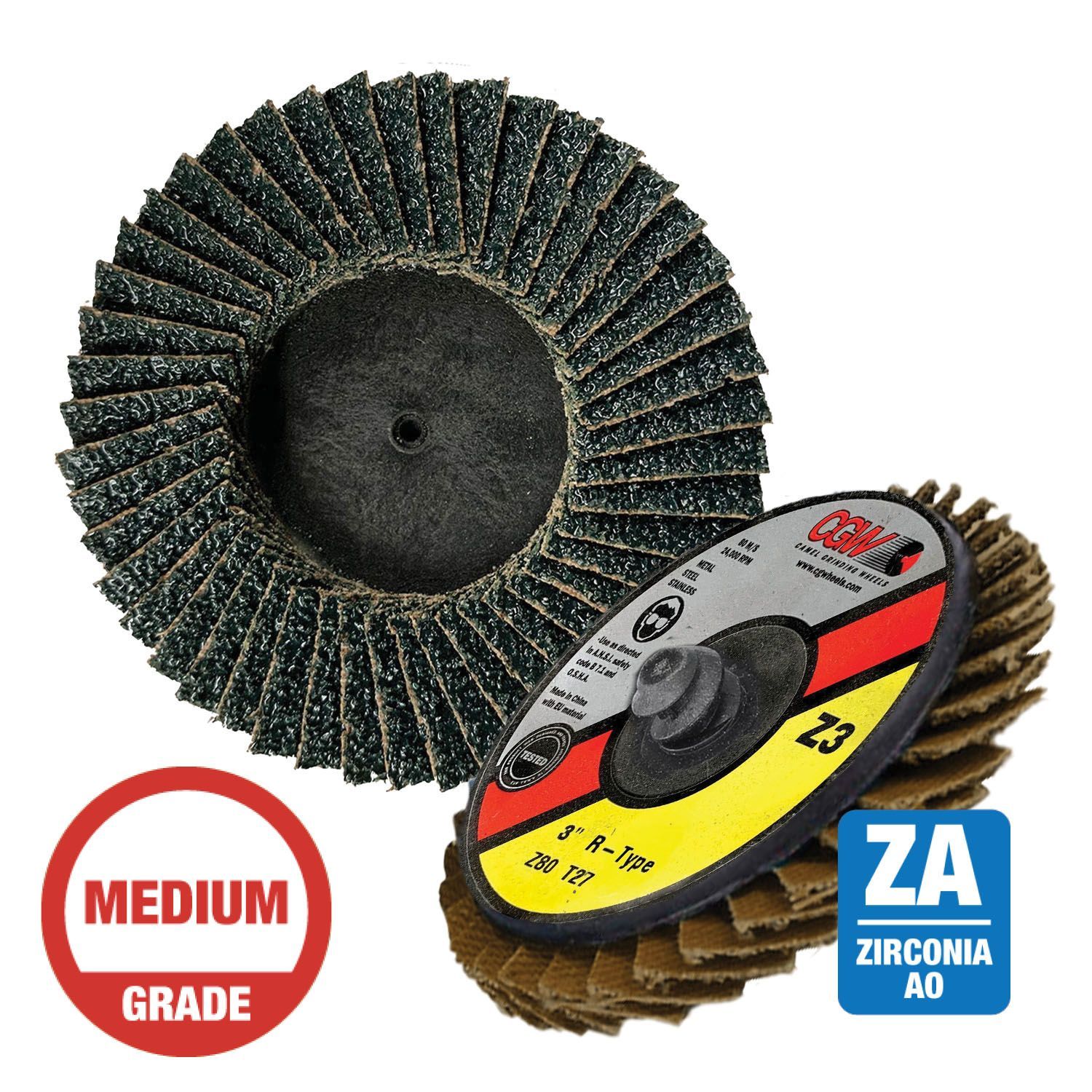 CGW 30011 Z3 Mini 3" Flap Disc Roll-On Arb. T27 36G Zirconia 10 per Box