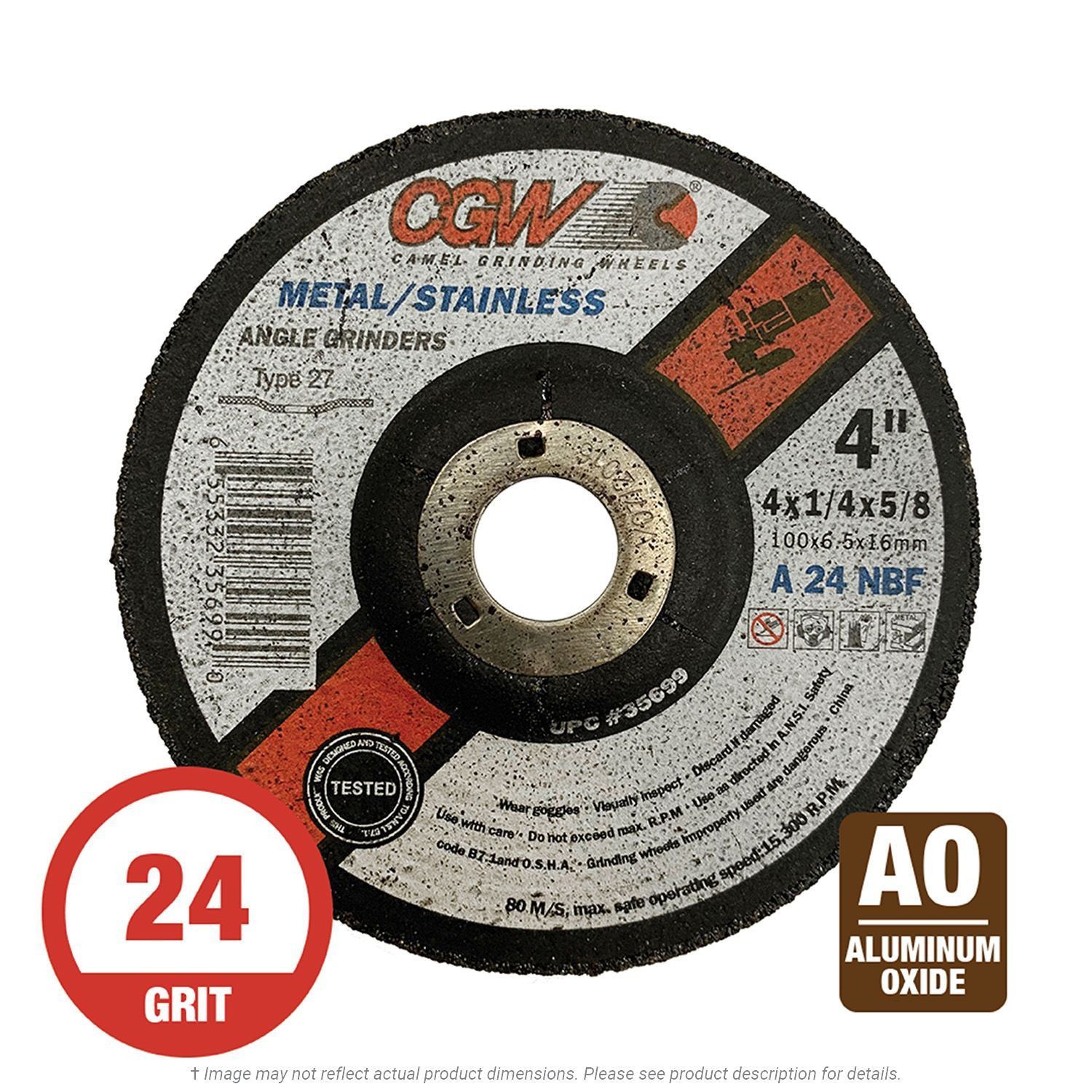 CGW 35699 Grinding Wheel 4-1/2" x 1/4" x 5/8" Arb. Hole T27 A24N AO 25 per Box