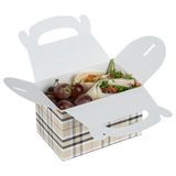 GABLE/ LUNCH BOX COMPOSTABLE 4x2-1/2" PAPER PLAID 100/cs