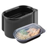FOOD CONTAINER/ DOME LID 32oz 9-1/4x6" OVAL PLS BLK 100/cs