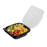 CLAMSHELL CONTAINER MW 16oz 6"sq 3"h PP BLK/ CLR 50/cs