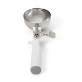 #6 Disher, round bowl, 3-1/8" bowl dia., 5-1/3 oz. capacity, 18-8 stainless with one-piece color coded white plastic handle, USA Made, Vollrath 47139
