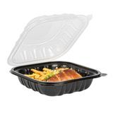CLAMSHELL CONTAINER MW 34oz 8"sq 3"h PP BLK/ CLR 50/cs