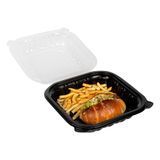 CLAMSHELL CONTAINER MW 34oz 8"sq 3"h PP BLK/ CLR 100/cs