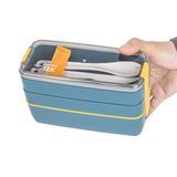 BENTO MWAVE BOX W/ FORK/ SPOON 7-3/4x4-3/4" PLS BLU/ YLL 1/cs