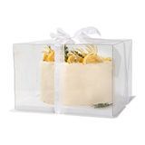 CAKE BOX FLOWER 10"sq 6-3/4"h RIBBON PET GRY/ WHT/ CLR 10/cs