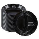 PLATE 9"dia 3/4"h 3-COMPT MW PLASTIC BLACK 100/cs