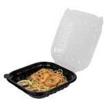 CLAMSHELL CONTAINER MW 40oz 9"sq 3"h PP BLK/ CLR 100/cs