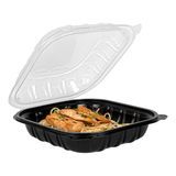 CLAMSHELL CONTAINER MW 40oz 9"sq 3"h PP BLK/ CLR 100/cs