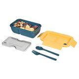 BENTO MWAVE BOX W/ FORK/ SPOON 7-3/4x4-3/4" PLS BLU/ YLL 1/cs