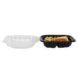 CLAMSHELL 3-COMPT MW 34oz 8"sq 3"h PP BLK/ CLR 50/cs