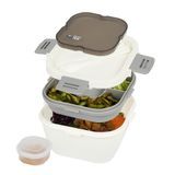 LUNCH BOX W/ UTENSILS MW 58oz 7-1/4"sq PLS GRAY/ WHT 10/cs
