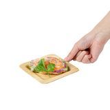 PLATE BAMBOO 4-3/4" SQAURE RAISED-EDGE NATURAL 100/cs