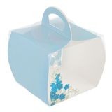 CUPCAKE BOX FLOWER 4"sq 4-1/4h W/ HANDLE PET BLU/ CLR 100/cs