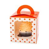 CUPCAKE BOX 4-1/2"sq 4-1/2"h WINDOW PAPER ORANGE DOT 100/cs
