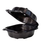 TAKEOUT HINGED 6x6x3" POLYPRO BLACK CLOVER 300/cs