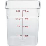 Commercial foodservice essential, 8 qt. clear square polycarbonate food storage container, built for busy kitchens, Cambro 8SFSCW135