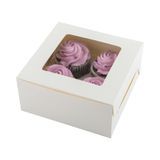 CUPCAKE BOX F/ 4 6-1/4"sq WINDOW PAPER WHITE 100/cs
