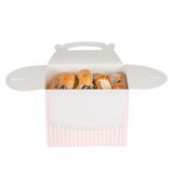 GABLE/ LUNCH BOX COMPOSTABLE 10x7x8" PAPER PINK & WHT 25/cs
