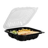 CLAMSHELL 3-COMPT MW 34oz 8"sq 3"h PP BLK/ CLR 50/cs