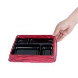BENTO BOX 4-COMPT 8-3/4x7-1/2" 15oz PLASTIC BLACK/ RED 100/cs