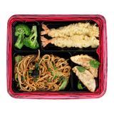 BENTO BOX 4-COMPT 8-3/4x7-1/2" 15oz PLASTIC BLACK/ RED 100/cs
