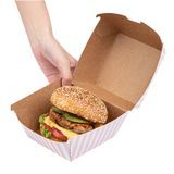 BURGER BOX 4"sq 3-3/4"h RIPPLE PAPER PINK/ WHT STRIPE 100/cs