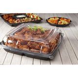 PLATTER 14" SQUARE DEEP 155oz PET/PP BLK W/CLR 2.5"LID 25/cs