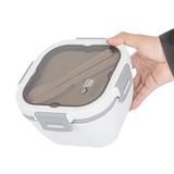 LUNCH BOX W/ UTENSILS MW 58oz 7-1/4"sq PLS GRAY/ WHT 10/cs