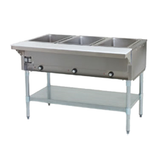 Eagle DHT3-208-1X Hot Food Table, electric, open base, 48"W, (3) 12" x 20" (dry) wells with infinite controls, stainless steel top with 7-7/8" poly
