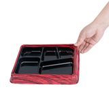 BENTO BOX 5-COMPT 9-1/4x7-3/4" 18oz PLASTIC BLACK/ RED 100/cs