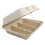 TAKEOUT HINGED TACO 9x8x3" 3-COMPT FIBER NATURAL 300/cs