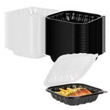 CLAMSHELL CONTAINER MW 34oz 8"sq 3"h PP BLK/ CLR 100/cs