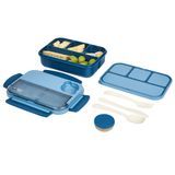 LUNCH BOX W/ UTENSILS MW 44oz 9x6-1/2" PLASTIC BLUE 1/cs