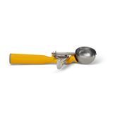 #20 Disher, round bowl, 1-5/8 oz. capacity, 2" bowl dia., 18-8 stainless with one-piece color coded yellow plastic handle, USA Made, Vollrath 47144