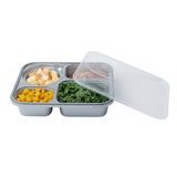 CONTAINER W/ LID 57oz 4-COMP TAMPER 10x8" PLS SILVER 100/cs