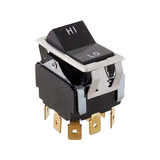 Allpoints 42-1276 Rocker Switch, hi/lo, 3 pole double throw, 1/4" tab terminals, mounting bezel, en