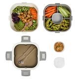 LUNCH BOX W/ UTENSILS MW 58oz 7-1/4"sq PLS GRAY/ WHT 10/cs