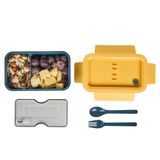 BENTO MWAVE BOX W/ FORK/ SPOON 7-3/4x4-3/4" PLS BLU/ YLL 1/cs