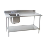 Eagle T3060SEB-BS-E23R-X Deluxe Work Table with Sink, 60"W x 30"D x 35-1/8"H, 16/304 stainless steel top, 16" x 20" x 14" deep bowl on right, 4-1/2"